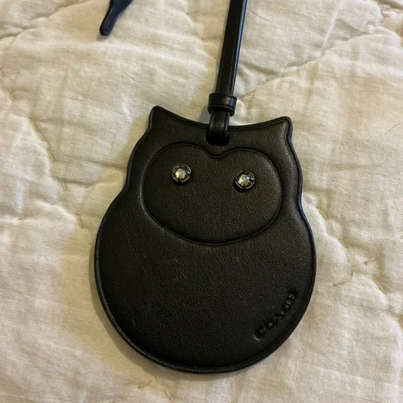 Coach Black Leather Owl Keychain - Picture 3 of 5